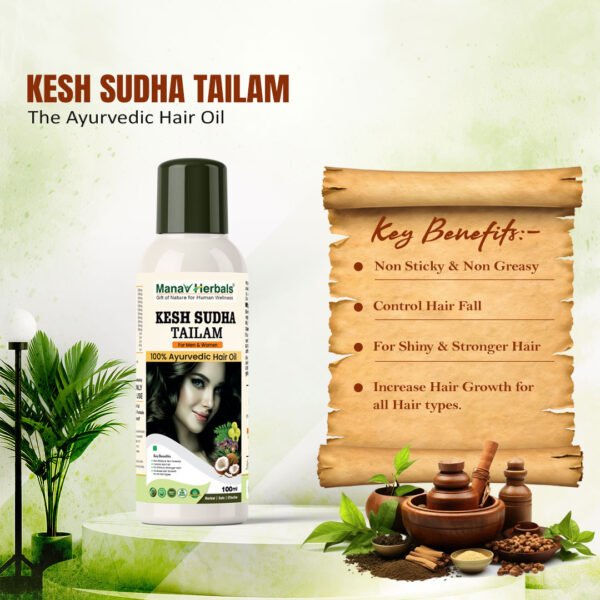 Kesh Sudha Tailam Kit, incuding 100ml Pure Ayrvedic Hair Oil With 30 Ayurvedic Capsules For Strong & Healthy Hair For Men & Women - Image 3