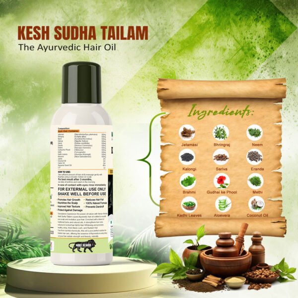 Kesh Sudha Tailam Kit, incuding 100ml Pure Ayrvedic Hair Oil With 30 Ayurvedic Capsules For Strong & Healthy Hair For Men & Women - Image 2