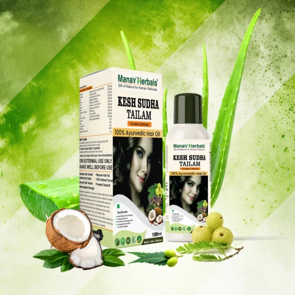 Two Months Pack Kesh Sudha Tailam Kit, incuding 100ml Pure Ayrvedic Hair Oil With 30 Ayurvedic Capsules For Strong & Healthy Hair For Men & Women - Image 3